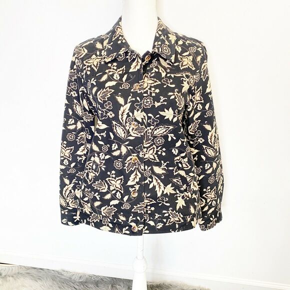 Appleseeds Women’s Tapestry Floral blazer bomber Jacket Button Brown denim M - Picture 6 of 12